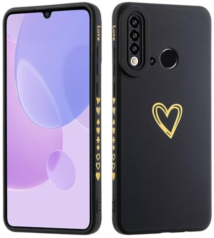 LENGRACE für Huawei P20 LITE 2019 Liebesmuster Hülle,Galvanik Goldfarbene Herzmuster Stilvoll für Mädchen Frauen Stoßfeste Silikon TPU Handyhülle-Schwarz