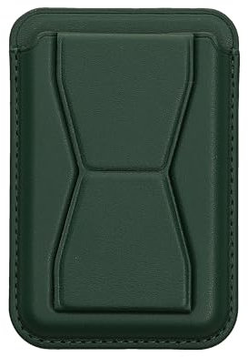 kwmobile Stick On Card Holder for Smartphones - 3 in 1 Wallet for Back of Phone with Card Holder, Stand, Grip - Dark Green