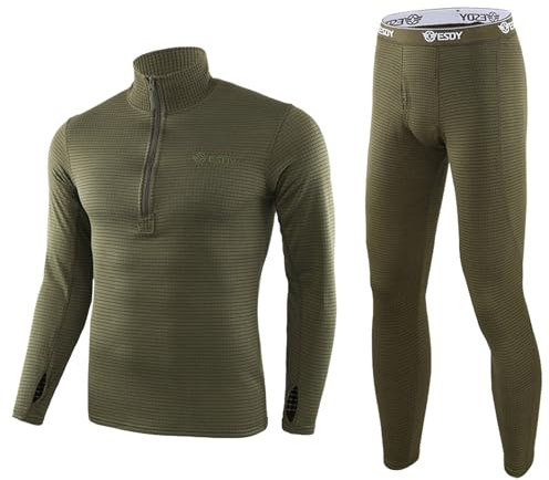 KONG JIMFAN Thermo Unterwäsche Set Thermounterhose Outdoorshirts Thermo Arbeitshose Herren Winter Gefüttert Lange Unterhose Fitness-Bekleidung Langlaufski Set Herren Klassisch(Grün,XL)