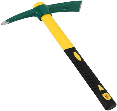 MAHIONG 15 Inch Forged Weeding Mattock Hoe, Pick Mattock Hoe Small Pick Axe with Plastic Coated Fiberglass Handle for Gardening, Loosening Soil, Planting, Construction
