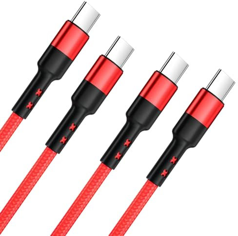 [2-Pack/1M] Short USB C to USB C Charger Cable, PD 60W USB C to USB C Cable Fast Charge Compatible with iPhone 15 Pro Max, MacBook/iPad Pro/Air, Galaxy S24 S23 S22 Ultra, Pixel, Huawei, Switch (Red)