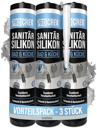 PROCREA® 3x Premium Sanitärsilikon Bad & Küche (Silbergrau) [mit Anti-Schimmel-Formel] Dichtmasse für innen & außen - Universal Silikon in Profi-Qualität (grau) - Made In Germany