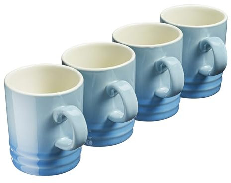 Cooks Professional 4 Piece Colourful Stoneware Mug Set | Tea Coffee Hot Chocolate Drinking Cups | Microwave Dishwasher Refrigerator Freezer Safe | 350ml Capacity | Blue