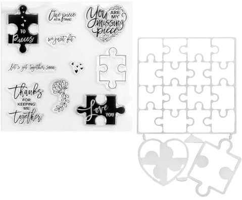 Puzzle Stanzformen,Puzzle-Stanzformen Kartenherstellung,Metall Prägeschablonen,Schablone Kohlenstoffstahl Sterben,Mit Transparentem Silikonstempel,Herstellung DIY Handwerk,Scrapbooking Dekoration