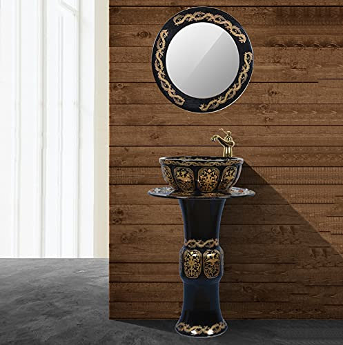 VNNHGB Lavabo de Salle de Bain Ovale, lavabo de Salle de Bain sur Colonne, lavabo en céramique et lavabo sur Colonne pour intérieur et extérieur