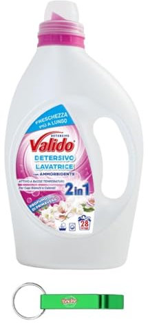8 X Valido Lavatrice Detersivo con Ammorbidente Profumo di Primavera - Detersivo Lavatrice con Ammorbidente Profumo di Primavera 2 in 1 – 28 lavaggi 1,3 litri + Portachiavi Beni Culinari