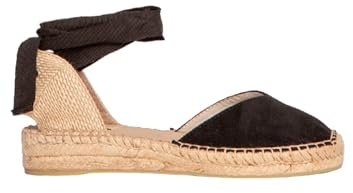 KESLEM Alpargatas de Mujer, Negras de Textil, Altura 2 cm, Plantilla Acolchada, Cierre con Cordones al Tobillo (Negro, Sistema Tallas Calzado EU, Adulto, Mujer, Números, Mediano, 38)