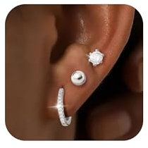 ZHESHY 3 Paar Silber 925/Gold Ohrringe Damen 14K Vergoldet Klein Ohrstecker Set mit Zirkonia Stapelbar Wasserfest Stecker Hypoallergene Goldene Creolen Ohrringe Für Mädchen Frauen Mehrere Piercings