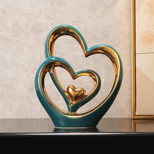ODMYZG Double Heart Ornament,Double Heart Ceramic Statue,Home Decoration sculpture,Creative Home Modern Gift Office Living Room Decoration Collection Souvenir,Gift.