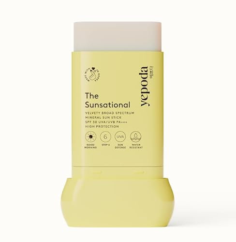 Yepoda The Sunsational, LSF 30 Mineralischer Breitband Sonnenschutz-Stick UVA/UVB PA+++ Hoher Schutzfaktor, Wasserfest & Pflegend, Veganer Koreanischer Sonnenschutz-Stick für alle Hauttypen, 18,5 g