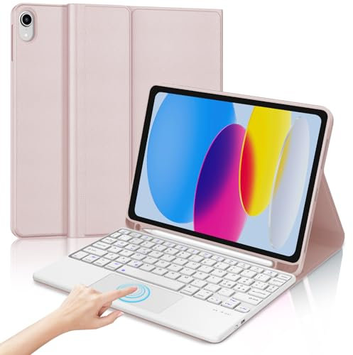 Occtingkind, Tastiera per iPad A16 2025 e iPad 10 Gen 2022, Custodia con Tastiera per iPad10.9/11, Cover Touchpad Magnetica Staccabile Bluetooth Keyboard, Italiano Layout, USB C, Rosa