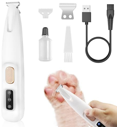 VicBou Tondeuse Chien, Tondeuse pour Chien Rasoir pour Chiens Chat Faible Bruit, Rechargeable par USB, Tondeuse Électrique avec LED, pour Pattes, Yeux, Oreilles, Visage, Croupe