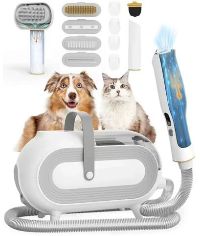 DISHENGZHEN Kit de toilettage et aspirateur pour Chien, Tondeuse pour toilettage avec Outils de toilettage 7 en 1 et Grand Godet à poussière de 1,8 L, Tondeuse sous Vide pour Poils de Chien et Chats