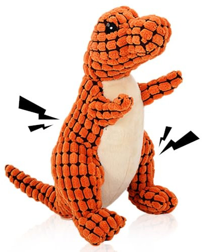 Topbashgo Bissfester Robuster Dino, Hundespielzeug Unzerstörbar, quietschendes Hundespielzeug, Kauspielzeug für mittlere und große Hunde zum Spielen (orange, 20cm)