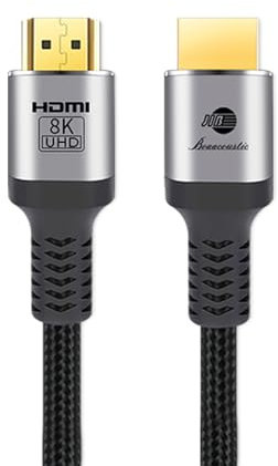 BOAACOUSTIC JIB Cavo HDMI 2.1, tessuto, 48 Gbps, cavo HDMI ad altissima velocità, risoluzioni 8K, compatibile con Xbox, PC, TV, cavo HDMI intrecciato, 28AWG, design resistente 1 metro