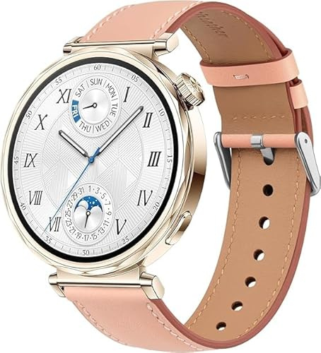 Leather Strap for Huawei GT5/ Huawei GT4 41mm, 18mm Adjustable Replacement Watch Band Sport Wristband (Pink)