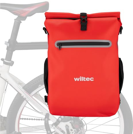 Wiltec Gepäckträgertasche rot, Fahrradtasche Rucksack 20 l Stauraum, Gepäcktasche mit Laptopfach, wasserresistente Fahrrad Tasche