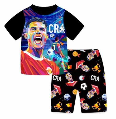 Suyaluoi Jungen Pyjamas Ronaldo No.7 Fans Baumwolle Homewear Pajama Set Langarm Casual Fußball Nachtwäsche Pjs Set (DE/NL/SE/PL, Alter, 7 Jahre, 8 Jahre, Regular, Short Blue)