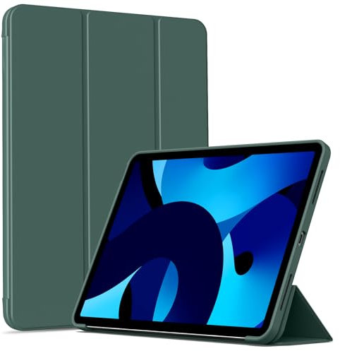 IAMKHO Hülle für iPad Air 11 Zoll M3/M2 (2025/2024), iPad Air 5/4 (10,9-Zoll, Modell 2022/2020, 5./4. Generation), Weicher TPU Stoßfeste Schutzhülle mit Auto Schlafen/Wachen (Dunkelgrün)