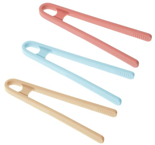 Lot de 3 mini pinces en silicone de 14 cm pour la cuisine avec 3 couleurs de pinces à grille-pain en silicone pour apéritifs, popcorn, bonbons, glaçons, fruits, salade de sucre, collations