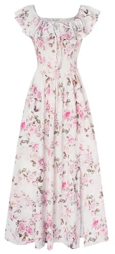 GRACE KARIN Summer Maxi Dresses for Women UK A Line Square Neck Going Out Holiday Beach Dress CL0213-09/Green Leaf Rose Floral L