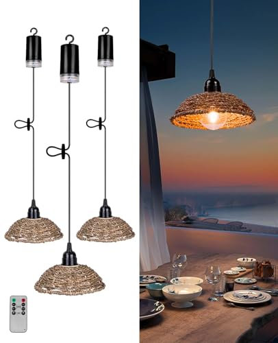 AVAMERY Outdoor Chandelier Lights Waterproof, Battery Operated Pendant Lights for Gazebo, Pergola, Patio, Porch, IP65 Weatherproof(3 Packs)