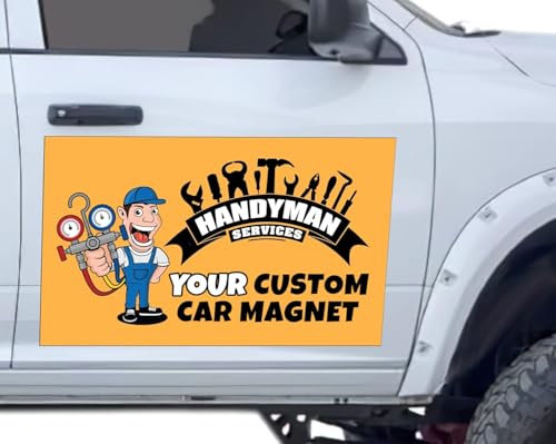 5 cartelli magnetici fustellati per auto, logo personalizzato per auto, furgone, camion, pubblicizza il tuo veicolo aziendale magnetico, scegli il tuo logo di testo (12 x 35 cm)