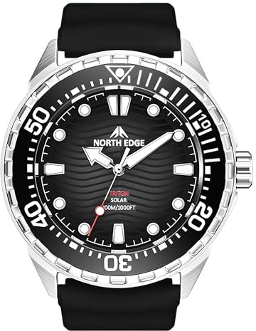 NORTH EDGE Solar Powered Dive Watch for Men Women, Quartz Movement with Rechargeable ML2016 Battery, 300m Water Resistant, Unidirectional Bezel, Luminous Hands