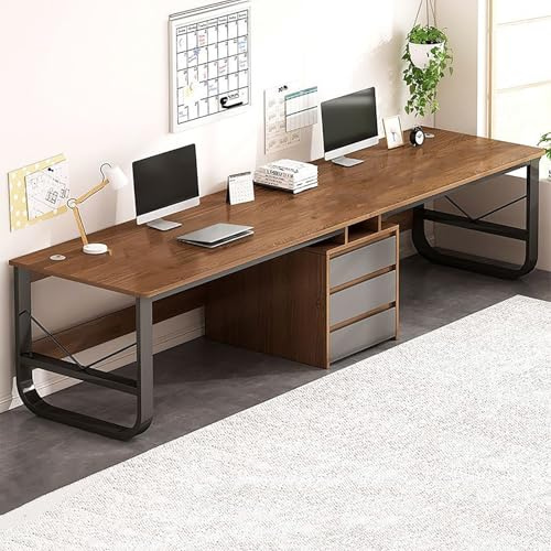 Double Desk, Extra Long Computer Desk, Desk with Drawers, Home Office Double Workstation, Large Wooden Computer Desk, Writing Desk, Modern Home Desk Dark Wood,240cm