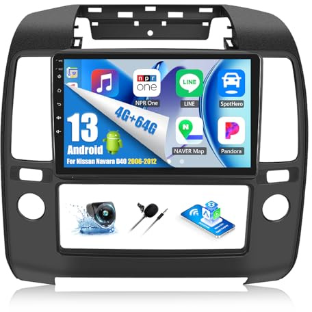 OiLiehu 4G+64G Android 13 Autoradio pour Nissan Navara D40 2006-2012 avec CarPlay Android Auto sans Fil, 9“ Écran Tactile Radio avec GPS WiFi Bluetooth Lien Miroir FM/RDS EQ SWC Caméra Arrière