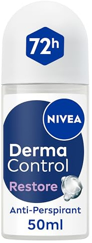 NIVEA Derma Control Restore Roll On (50ml), 72H Anti-Perspirant Protection with Hyaluronic Acid and Vitamin E, Hypoallergenic Deodorant for Sensitive Skin