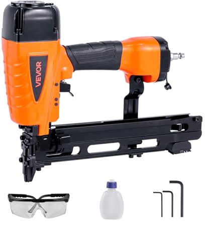 VEVOR Agrafeuse Pneumatique, Calibre 16, Compatible avec Agrafes Non Incluses de Couronne Moyenne 10,8 mm, de Longueur 25-50 mm, 4,8-8,3 bar, pour Travail Bois, Tapisserie, Clôtures, Sous-planchers