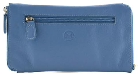 Mala Leather Double Zipped Glasses Case Holds 2 Pairs of Glasses – Genuine Soft Leather with Cleaning Cloth & Front Zip Pocket – 19 × 10 × 2 cm – Vision Care (Blueberry)