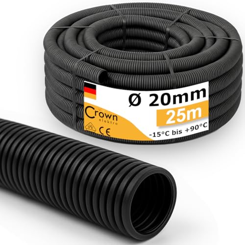 Wellrohr M20 UV-Beständig | 25m Leerrohr ungeschlitzt - Innendurchmesser 13,5mm - Flexrohr Kabelschlauch für Erdkabel nach DIN EN 61386-22 flammwidrig, flexibel für leichte Kabelverlegung
