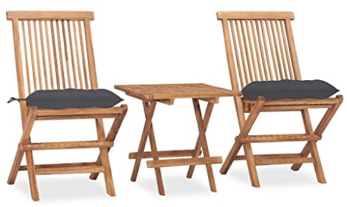 QJBSAVVA Klappbare Gartenmöbel Essgruppe 3 teilig aus massivem Teak Holz anthrazit 50 x 50 cm Sitzgruppe Outdoor Balkon und Terrasse