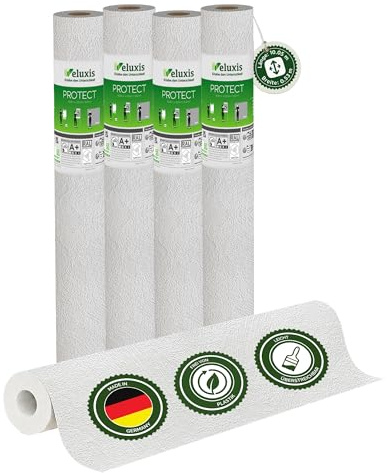 Veluxis Vliestapete 4er-Set PROTECT Gewischte – 10,05 m × 0,53 m | PROTECT Gewischte Putzstruktur, kratz- & stoßfest, rissüberbrückend, leicht zu reinigen, Made in Germany