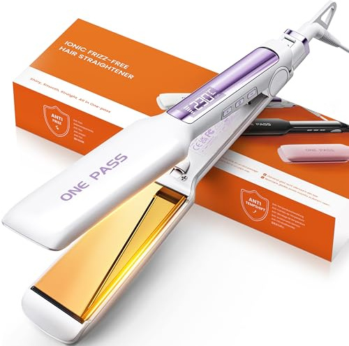 Faszin Professional Hair Straighteners for Women 42mm | Wide-Plate Titanium Negative Ion Flat Iron, 30s Rapid Heating, 11 Adjustable Temp Levels Real-time Temp Display (White)