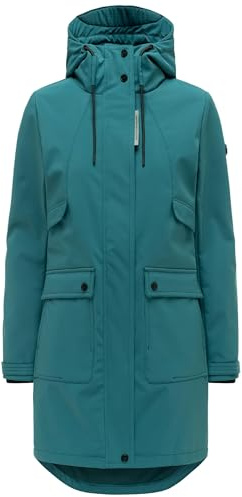 Navahoo Damen lange wasserdichte Übergangsjacke Softshellmantel mit Kapuze und großen Taschen Morgennebel 14 XS-3XL