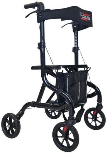 abc HOME Ultra-Leichtgewicht Rollator 6 kg – Aluminium Gehwagen klappbar bis 130 kg – Reise-Rollator mit Ankipphilfe, Sitz & Tasche – 5-fach höhenverstellbar – Schwarz (Nobles Schwarz)
