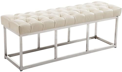 CLP Sitzbank Amun I Mit Kunstleder-Bezug I Mit Edelstahl-Gestell | Farbe Creme Größe 120 cm