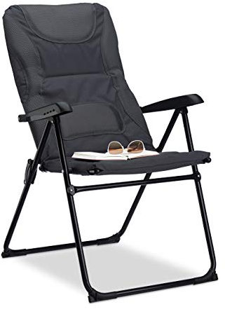 Relaxdays Campingstuhl gepolstert COMFORT, verstellbar, 2 Stufen, Anglerstuhl klappbar, HBT: 107 x 60 x 68 cm, grau