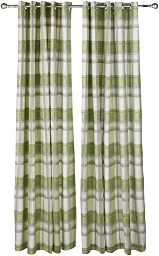 Fusion - Balmoral Check - 100% Cotton Pair of Eyelet Curtains - 66 Width x 90 Drop (168 x 229cm) in Green