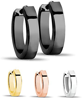 Treuheld® | Schmale Creolen/Ohrringe aus 925 Sterling Silber | 2,5mm x 13mm | Schwarz | Klappcreolen | Set/Paar Ohrstecker mit Klappverschluss