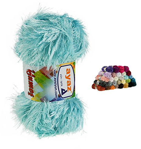 Fransen-Strickgarn Yumos 140m/100g Fancy Garn Strickwolle 40 Farben, Farbe:1235 aqua