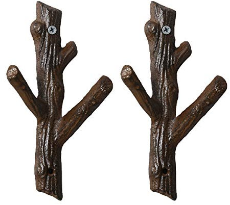 TentHome 2er Set Garderobenhaken Garderobe/Wandhaken Landhaus Doppelt Haken Zweige dekorative Antik Gusseisen Kleiderhaken Ast für Badezimmer Küche Garten,Antik Schwarz