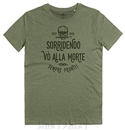 WARTSHIRT Maglietta Reparti D'Assalto Sorridendo Vò alla Morte Teschio con Pugnale Arditi T-Shirt (Camo Green, L)