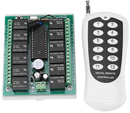 Interruttore di relè RF, 12 V, 12 canali, relè interruttore telecomandato wireless, modulo trasmettitore e ricevitore con controllo remoto (senza batteria)