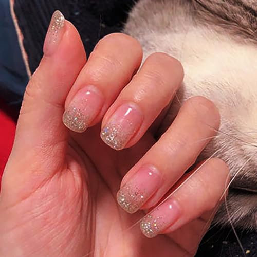 Brishow – Lot de 24 faux ongles, French courts faux ongles, Ballerine Acrylique Press on Nails, pour filles et femmes, rose naturel