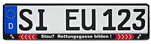 1 x Kfz Kennzeichenhalter Rettungsgasse bilden schwarz PKW Nummernschildhalter
