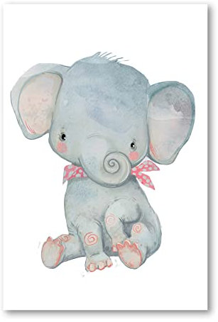 Postereck - 3608 - Kinderzimmer, Elefant Tier Süss Baby Schleife - Kinder Kinderzimmer Kinderbild Wandposter Fotoposter Bilder Wandbild Wandbilder - Poster - 3:2-30,0 cm x 20,0 cm